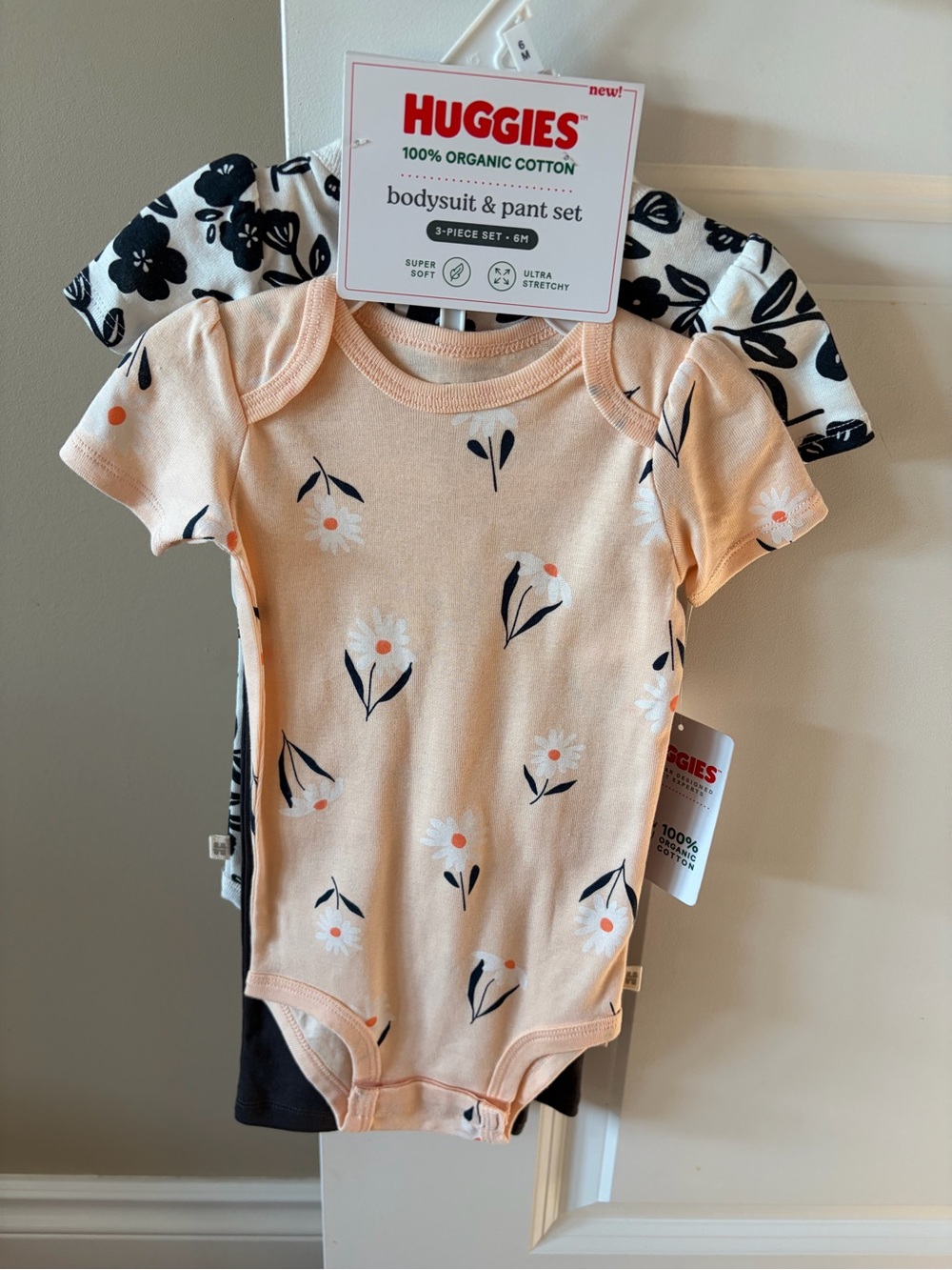 6 Month Huggies Peach Floral Organic Cotton Baby Bodysuit - 3-Pack